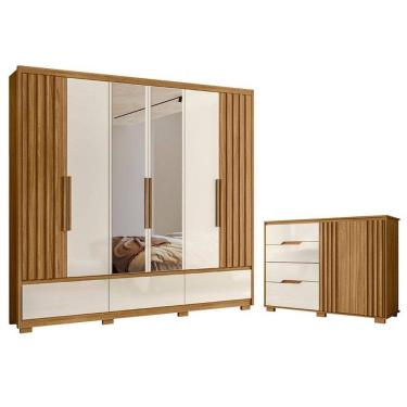 Imagem de Guarda Roupa Casal Amazonas e Cômoda Texas Freijó Off White com Espelho - Moval