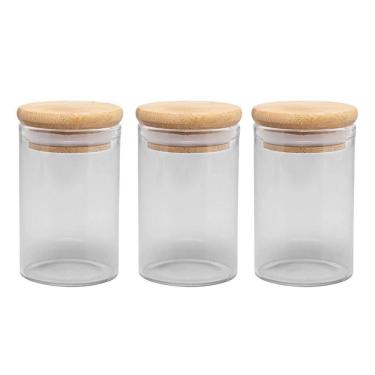 Imagem de Jogo 3 Porta Mantimento Vidro Borossilicato Tampa Hermética Bambu 90ml - Wolff