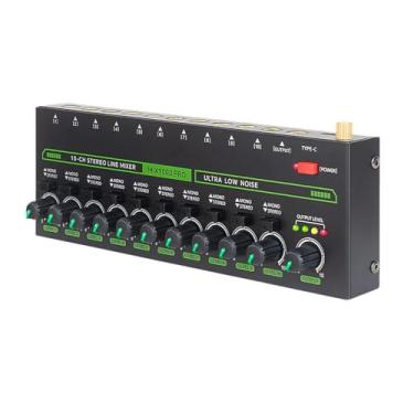 Imagem de Amagogo Mixer de linhas estéreo de linhas de áudio 10 canais Mono Audio Portable Sub Mixing DJ Mixer Mixer Mixer para guitarras de teclado doméstico