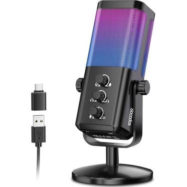 Imagem de socodox Microfone de streaming USB, microfone para PC para jogos com equilíbrio de bate-papo de jogos, botão mudo, cancelamento de ruído, condensador de computador, microfones RGB de mesa com para