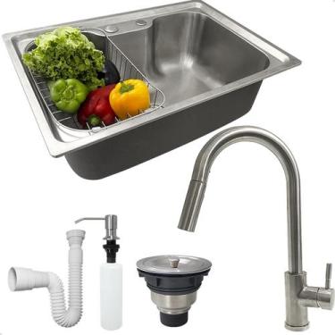 Imagem de Kit Cozinha Cuba Gourmet Inox 304 60x42 Com Torneira Monocomando Porta