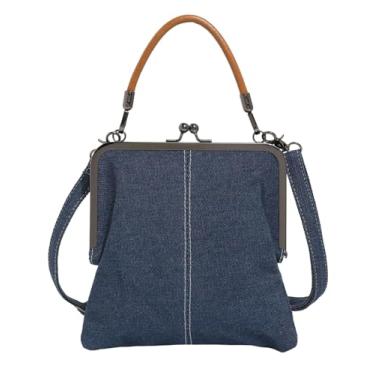 Imagem de Bolsas e bolsas femininas Kiss Lock pequena de PVC, bolsa tiracolo de papel kraft, bolsa transparente com alça superior Kisslock Satchel, Jeans - azul escuro, One Size