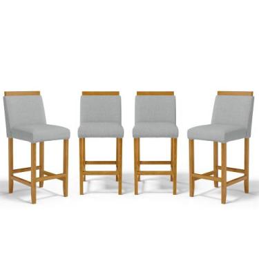 Imagem de Kit Com 4 Banquetas Eloá Madeira Maciça Assento Estofado Para Bancada 