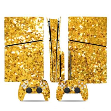 Imagem de PS5 Slim Disk Skin & Controller Decal Set-Custom Vinyl Wrap Stickers for PlayStation 5 Console & DualSense Controller-Matte Black Gaming Skins Full Cover Protection(Shiny Gold, PS5 Slim Disk)