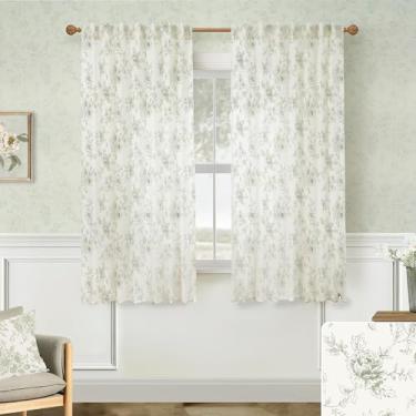 Imagem de Cortinas de lavanderia para janelas, cortinas de casa de campo inglesas boêmias e bege para sala de estar quarto 153 centímetros de comprimento