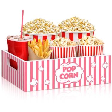Imagem de Bandejas de lanche para noite de cinema com alças cesta de presente de madeira reutilizável para cinema, pipoca, balde, tigela, recipiente, sala de família, decoração de Natal (fofa)