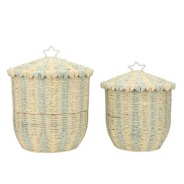 Imagem de Rattan Laundry Turke Com Tampa, 2 Pacote Redondo Hampers Grandes para Lavar Roupa Com Linear Saco e Alças Versáteis para Organizar Roupas Livros Infantis, Exclusivos