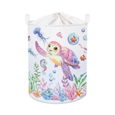 Imagem de HUUMONSS Cesto de roupa suja dobrável para bebês Ocean Animals Cesta de armazenamento infantil grande para meninos e meninas, caixa de brinquedo para quarto de bebê, tartaruga marinha, 63L