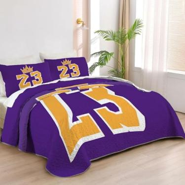 Imagem de Allenjoy Jogo de cama solteiro roxo guerreiros colcha basquete lendas jogo de cama tecido lavável com 1 fronha SC00296-007