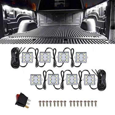 Imagem de NBWDY 8 peças 12 V LED kit de luz para cama de caminhonete, 48 LEDs para caminhonete, off-road sob o carro, poços para pés, kit de iluminação de trilho inclui interruptor (branco)
