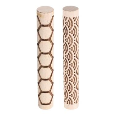 Imagem de HARFINGTON 2 peças de rolo de argila de madeira, 10 cm, padrão hexagonal, rolos, ferramentas de cerâmica, rolos de textura de grão de madeira para argila para assar massa, massa, brinquedo faça você