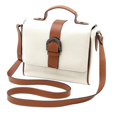 Imagem de Bolsa Transversal Feminina de Couro Bovino Legítimo Mariart Sauípe (Off White/Camel)