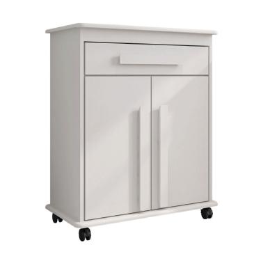 Imagem de Armário Balcão Multiuso 2 Portas 1 Gaveta Com Rodízios Chile Branco Rv Móveis Branco
