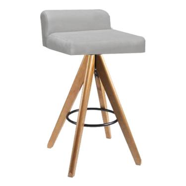 Imagem de Banqueta Alta Com Encosto Giratória Aurea Madeira Balcão Bistrô Cozinha Corino Bege