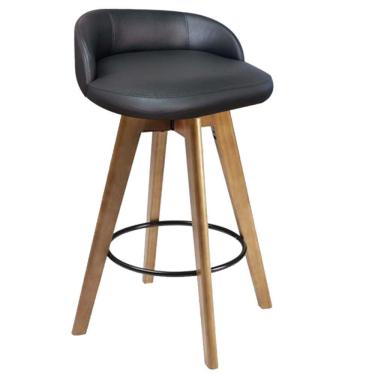 Imagem de Banqueta Alta Com Encosto Berlim Base Giratória Madeira Sintético Preto