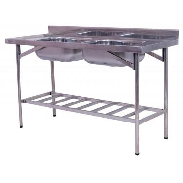 Imagem de Pia Industrial Benfati Inox 430 180x60cm Paneleiro Gradeado Com 2 Cubas 511gr
