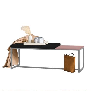 Imagem de Banco Recamier Puff London 140cm Industrial Cinza Suede Preto Tampo Quadrado Mdf Rose - Amey Decor