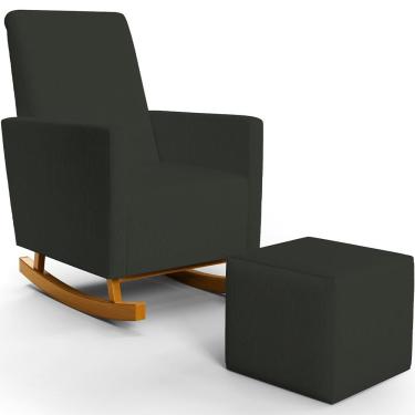 Imagem de Poltrona De Amamentação Com Balanço E Puff Ravena W01 Linho Verde Musgo - Lyam Decor