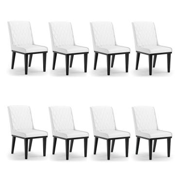 Imagem de Cadeira Sala De Jantar Base Madeira Preto Kit 8 Sofia Sintético D03 - D'rossi Cor Branco
