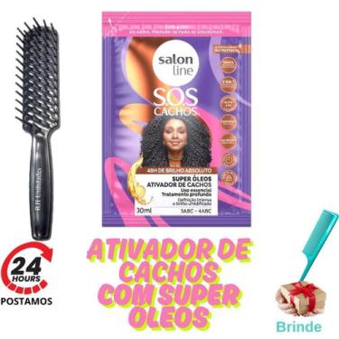 Imagem de Kit Escova Raquete Vazada Dentes Largos + Ativador de Cachos 30ml Supe