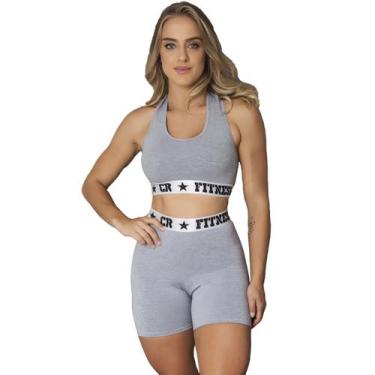 Imagem de Conjunto Short Elastico Exposto Feminino Academia - CR FITNESS, Mescla