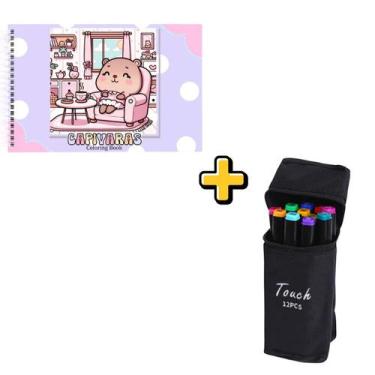 Imagem de Kit Canetinhas Ponta Dupla 12 cores e 1 Livro De Colorir Bobbie Goods 