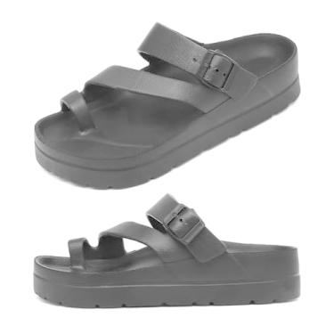 Imagem de Haifago Sandálias Femininas Plataforma Pretas Com Suporte De Arco, Chinelos Eva, Tiras Argola Clipe Nos Dedos