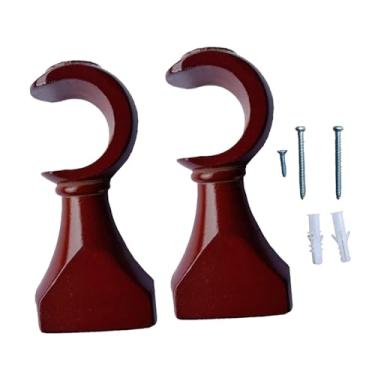 Imagem de Fenteer 2 peças de suportes de haste de cortina de madeira, cabide de haste de cortina, à prova de ferrugem, suporte de fixação de ferragens montado na parede, Abertura Marrom-avermelhada 35