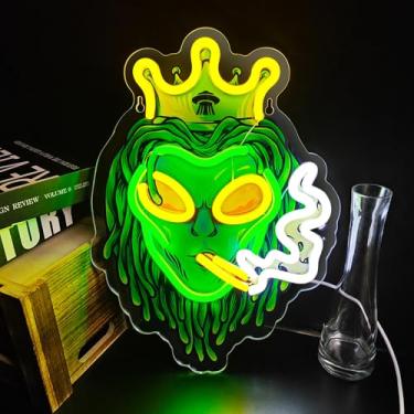Imagem de zidoni Letreiros De Neon Alienígena Verde Com Luzes Led, Coroa Para Fumantes, Usb Regulável Quarto, Sala Jogos, Caverna Do Homem, Bar, Decoração Festa, Adolescentes, Crianças, Presente Aniversário