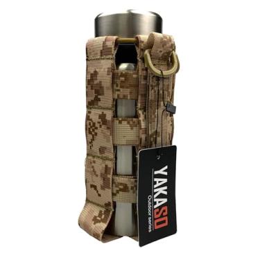 Imagem de YAKASO Bolsa tática para garrafa de água com design trançado, suporte de garrafa MOLLE, bolsa de transporte de hidratação, bolsa de cintura ajustável H20 para garrafa Hydro Flask, Nalgene, garrafa