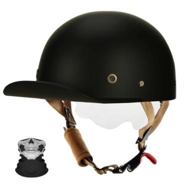 Imagem de qudas Boné De Beisebol Qudas, Capacete Motocicleta, Vintage Aberto Para Adultos, Homens E Mulheres, Óculos Moto, Scooter, Ciclomotor, Aprovado Pela Dot (005 (Preto Burro), Grande)