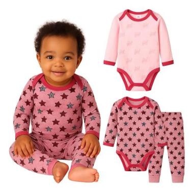 Imagem de Kit 2 conjuntos Body Manga longa e Calça vira pé Tecido Penteado Toque