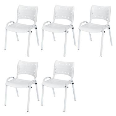 Imagem de Cadeira Iso Base Branco Igreja, Escola, Escritório - Branco Kit 5 Peças