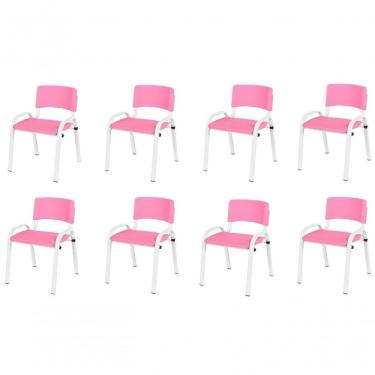Imagem de Kit 8 Cadeira Iso Infantil Creche, Escola Base Branco Rosa