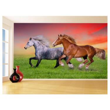 Imagem de Papel De Parede Animais Casal Cavalos Fenda 3,5M Anm320 - Você Decora