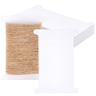 Imagem de PH PandaHall 50 peças bobinas de papel bobina plana branca bobina fio dental bobbinas cordão bobina organizador de fita de armazenamento de papel carretéis de linha suporte de cartão para bordado