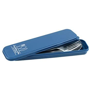 Imagem de Porta Talheres Marmita Trabalho Viagem Estojo Portatil Tampa Cor:Azul