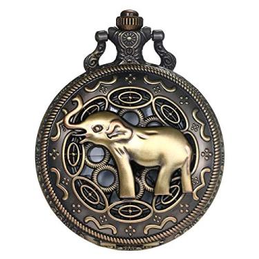 Imagem de Relógio masculino com bolso e pulseira de elefante da JewelryWe com pingente de quartzo e corrente