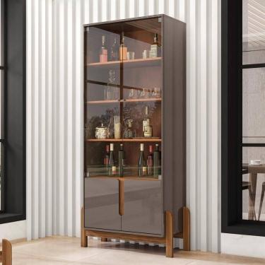 Imagem de Cristaleira Retrô Cherie Pérola Cedro 4 Portas De Vidro