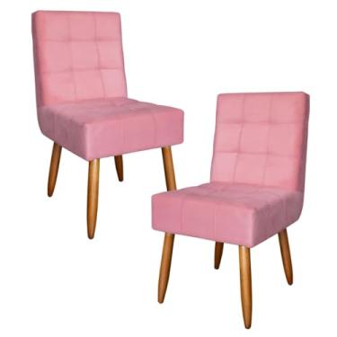 Imagem de Kit 2 Poltronas Monalisa Cadeira Estofada com Pés de Madeira em Suede (ROSA)