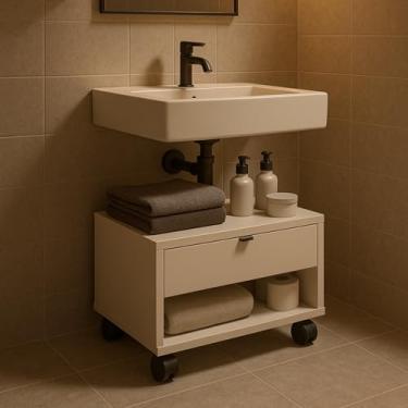 Imagem de Gabinete De Banheiro 1 Gaveta Com Rodízios Compacto Armário (Pérola)