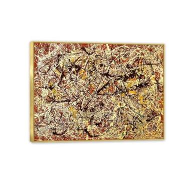 Imagem de Jackson Pollok Wall Art Classic Giclee Canvas Prints Mural em chão vermelho indiano Famosas pinturas a óleo para decoração de casa 80 x 60 cm (32 x 24 pol) moldura dourada