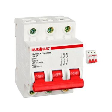 Imagem de 2 Disjuntor Tripolar 20 Amperes Curva C Ourolux