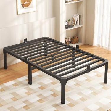 Imagem de ROIL Estrutura de cama tamanho solteiro de 45,7 cm com rolha deslizante de colchão - plataforma de metal com ripas de aço antiruídos simples preta básica, resistente e sem ruído, fácil montagem, sem