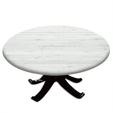 Imagem de Toalha de mesa redonda de madeira com borda elástica, estampa de textura de prancha de madeira, design de impressão 3D, adequada para casamento/banquete/restaurante/festa, adequada para mesa de 61 cm