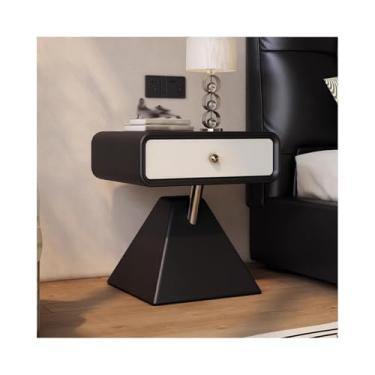 Imagem de Mesa De Cabeceira Estreita De Madeira Maciça Com Suporte De Metal, Fina Para Sofá, Dormitório E Espaços Pequenos(Black+white,15x15x19")