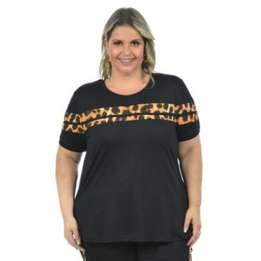 Imagem de Blusa plus size luxo tx - Fenomenal, Preto c, Onça, 56
