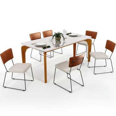 Imagem de Mesa De Jantar Capri 160 Off White Com 6 Cadeiras Allana B05 Sintético
