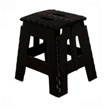 Imagem de Banqueta Dobrável Portátil, Plástico Resistente, Suporta até 80kg, Preta