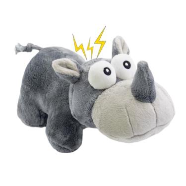 Imagem de CneeeeeB Brinquedo para cachorro Squeaky Brinquedos de mastigar fofos duráveis com papel enrugado horas de diversão para cachorros pequenos, médios e grandes, rinoceronte de pelúcia